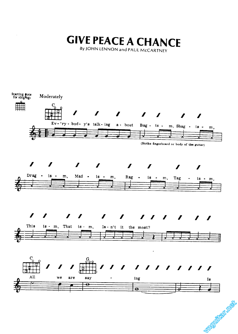 Sheet Notes & chords Give peace a chance John Lennon & Paul