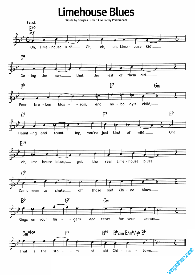 Sheet Notes & chords Limehouse blues Douglas Furber & Phil Braham